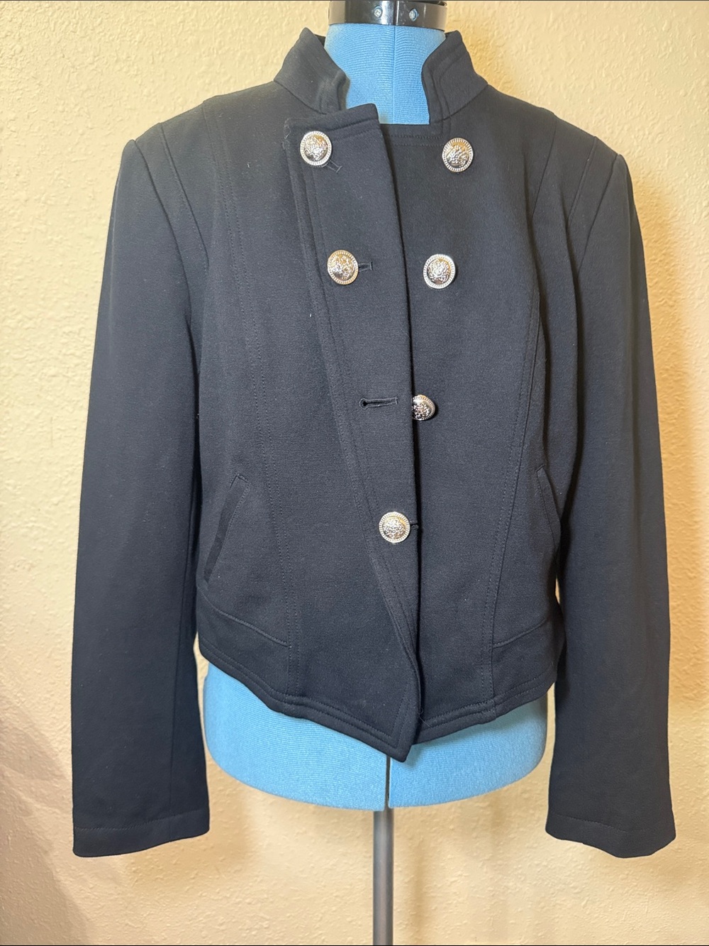 INC International Concepts Black Double-Breasted Military Pea Coat